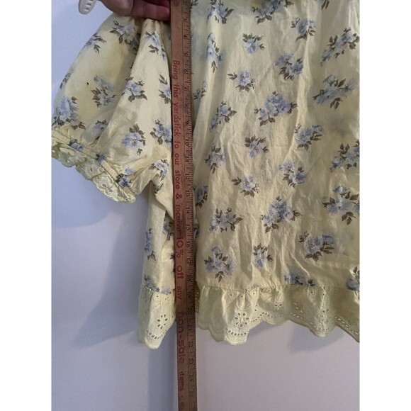 AEO Baby Doll Blouse XXL Yellow Floral Button Up Milkmaid Fairy Sweet cottagcore - Picture 13 of 13